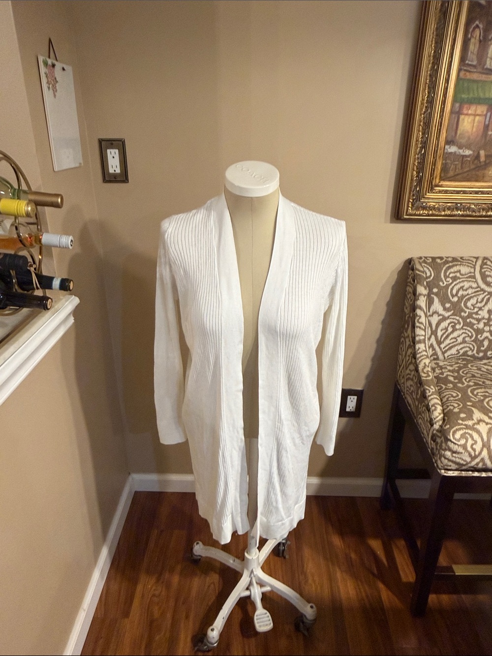 Loft Open-Front White Ribbed Long Cardigan for Women